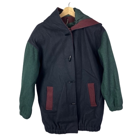 New York Girl Vintage Y2K Colorblock Wool Trench Coat M - Picture 1 of 6